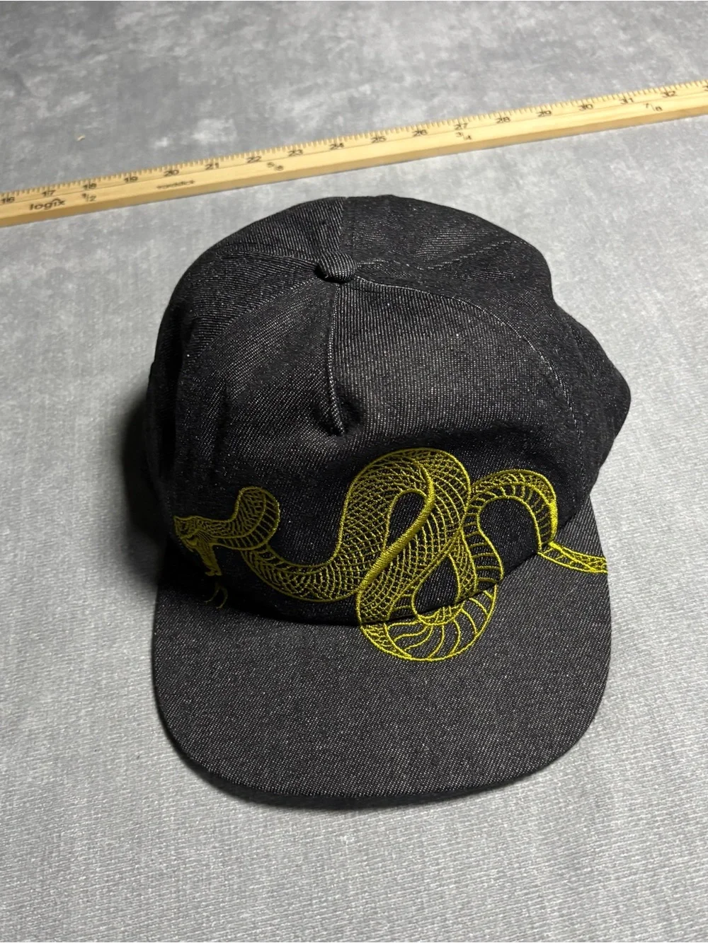 Urban Outfitters Snake Embroidered Snapback Hat Black Gold